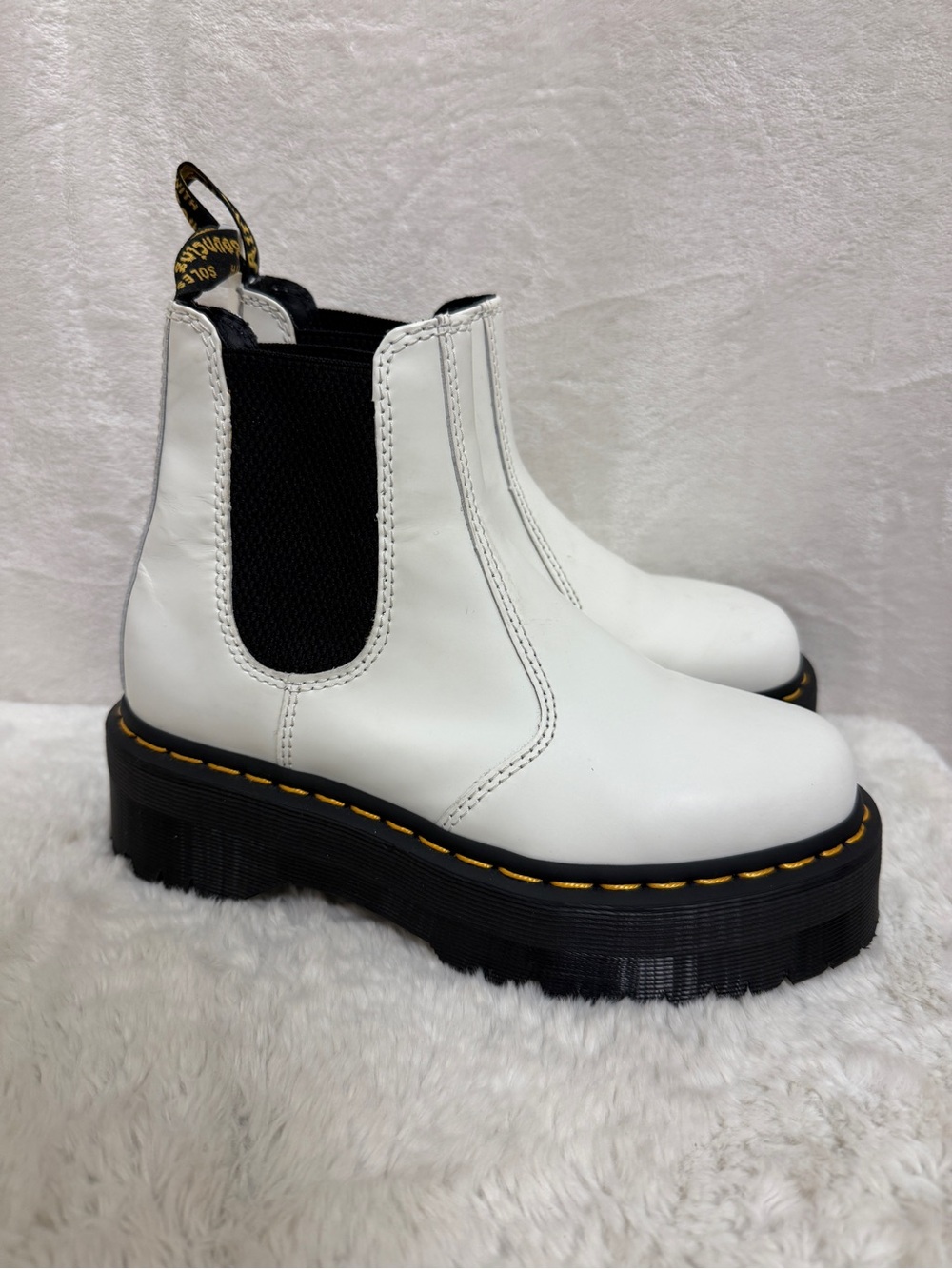 Dr. Marten’s White Quad Platform Chelsea Boots